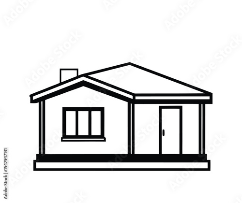 Minimalist One-Story House Line Drawing.  