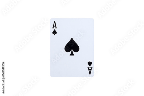 Closeup of ace of spades playing card on black bet on transparent background