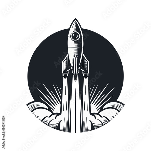 Rocket Launch engrave illustration logo icon design