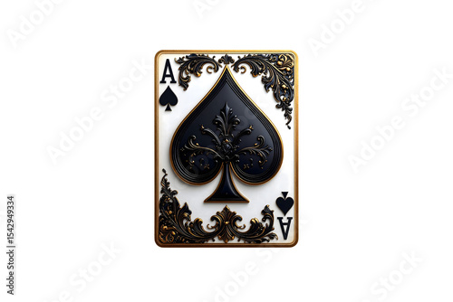 Elegant ace of spades playing card black gold design on transparent background