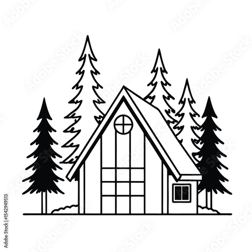 Mountain Cabin House Silhouette Drawing .eps