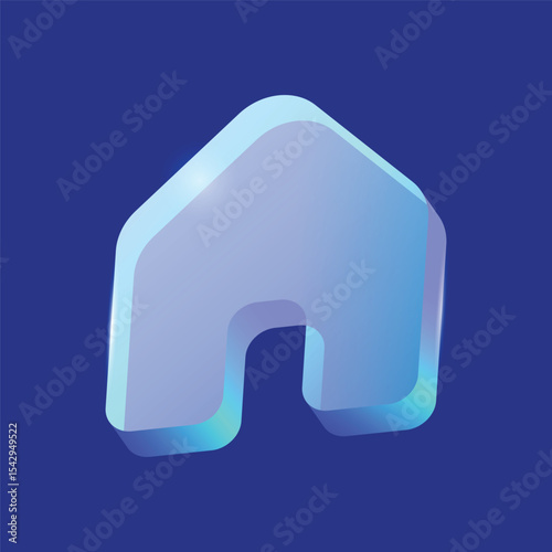 House icon in 3d iridescent style for decoration web design, house insurance, refinance home, rent house advertising. hologram simple building exterior shine effect. Trendy logo vector illustration.