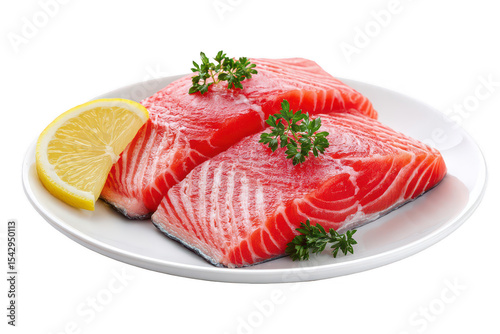 Raw Salmon Fillets on Plate