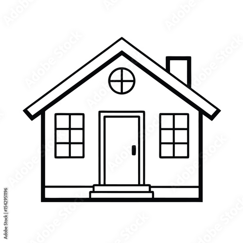 Simple Small House Front View Silhouette Line Art.