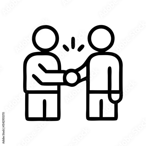Two stylized figures shaking hands, symbolizing a business agreement or partnership.