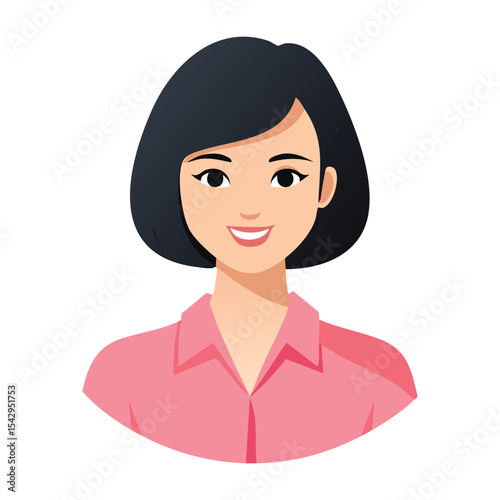 Stylish Minimalist Avatar of a Person with Black Bob Hair and Pink Blouse

