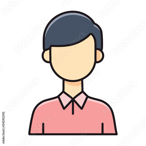 Flat Style Minimalist Avatar of a Woman with Black Bob Hair and Pink Shirt
