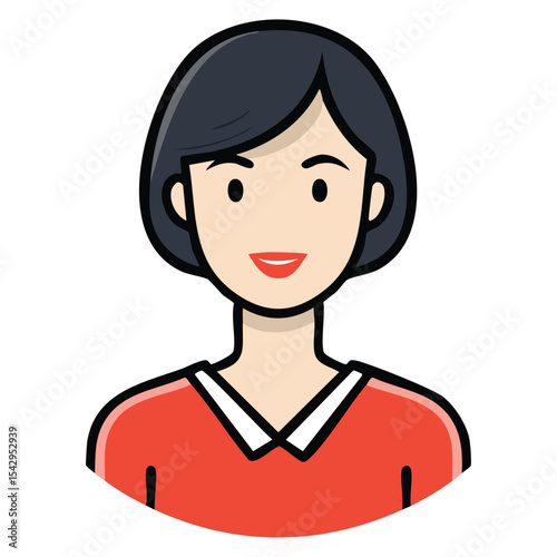 Abstract Profile Flat Outline Icon of a Person with Short Black Hair and Red Top
