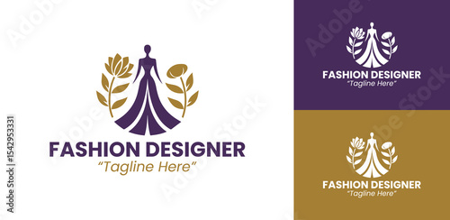 Modern Fashion Designer Logo with Purple and Gold Iconic Symbol