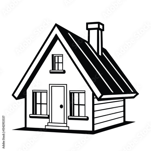  Cabin House Silhouette Line Art.
