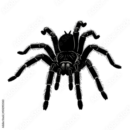Black tarantula on white background multiple poses rendering


