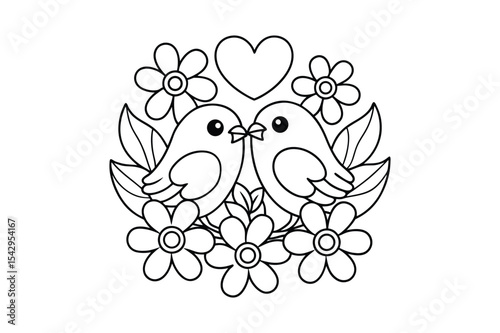 Love bird coloring page, Love bird outline 