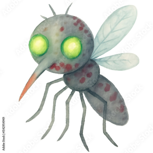 Mosquito Insect Cartoon: A captivating close-up of a cartoon mosquito, ready to buzz. A detailed depiction showcases the insect's anatomy.
