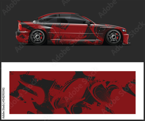 Red and Black Abstract Design Car Wrap for Racing