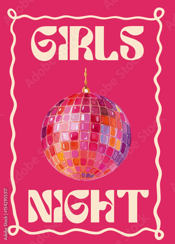 "GIRLS NIGHT" GIRLY SUMMER POSTER - VIBRANT & DISCO ILLUSTRATION WATERCOLOR STYLE
