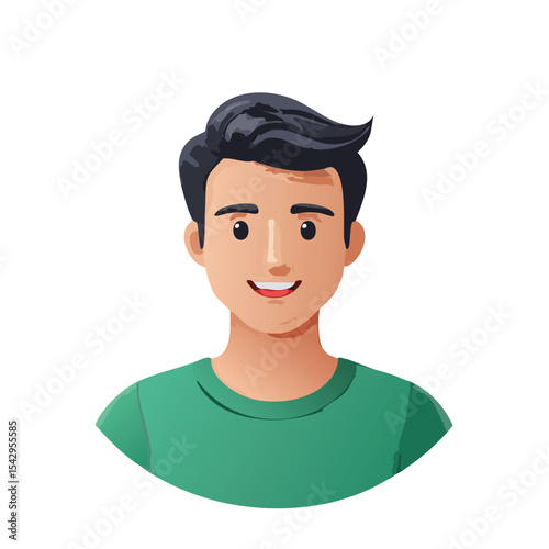 Simple Flat Style Avatar Icon of a Person with Black Hair and Green Shirt
