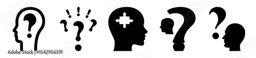 Various icons depicting problems, questions, solutions and communication breakdown concept art