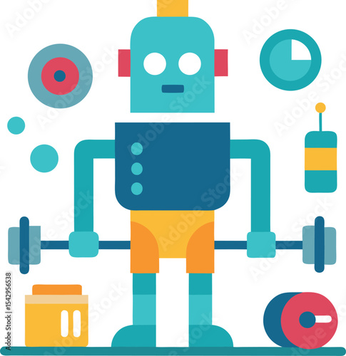 flat style gym concept with robot assistant  worko.eps