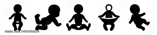 Various Stages of Baby Development Represented by Black Silhouette Figures