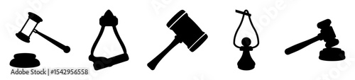 Silhouette illustrations of gavels representing legal proceedings and auction events