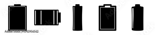 Black and White Illustration of Different Battery Types on a White Background