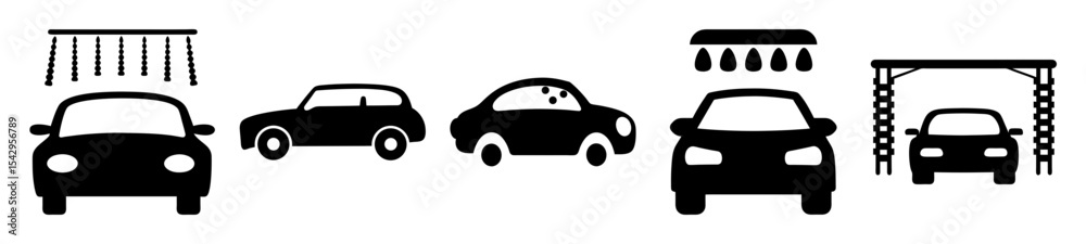 Obraz premium Black and White Pictograms Illustrating Cars Moving Through Different Stages of a Car Wash