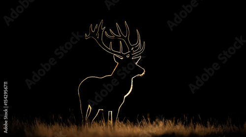 A stylish and adaptable stock visual peaceful wilderness gathering: caribou, elk, and reindeer beneath a starry sky at dusk.