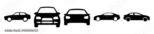 Stylized Silhouette Illustration of Multiple Cars in Varying Styles and Perspectives