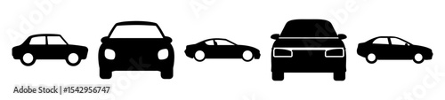 Black and White Car Silhouettes Showcase Different Angles and Designs for Transportation