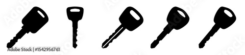 Collection of five black and white key silhouette images for locks