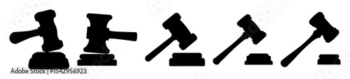 Multiple Silhouetted Gavel Illustrations Showing Legal Judgement and Auction Concepts