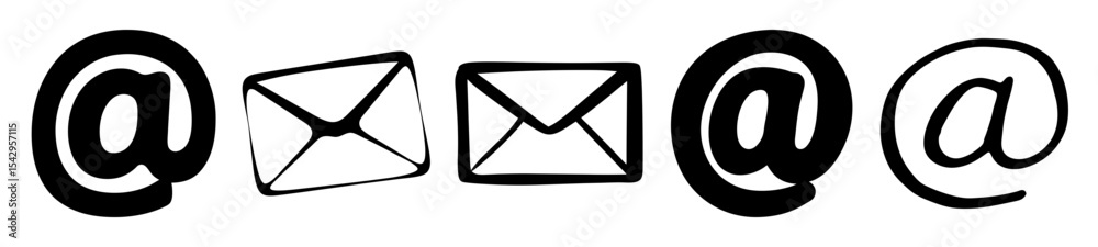 Email symbols and envelope icons in a row for communication concepts Email symbols and envelope icons in a row for communication concepts