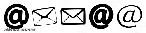 Email symbols and envelope icons in a row for communication concepts