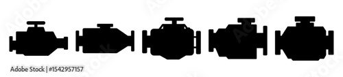 Five engine block silhouette variations in a side by side comparison view