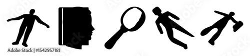 Stylized figures illustrating detective investigation and the search for truth