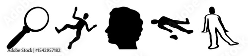 Conceptual representation of crime scene investigation elements using minimalist black icons