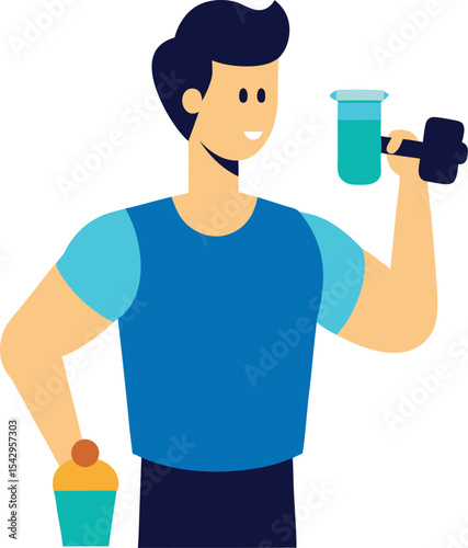 vector illustration of a sporty man holding a dumb.eps