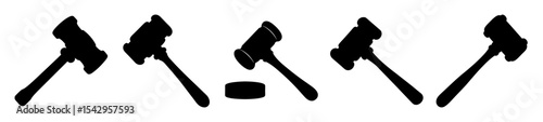Silhouette Illustration of Multiple Gavel Icons Representing Law, Justice, and Legal Actions