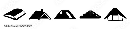 Five illustrations showing different types of roof structures in silhouette style