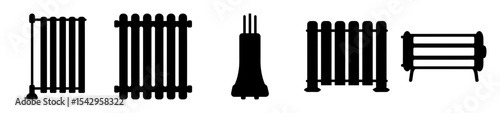 Silhouetted Heating Radiators in Various Shapes and Sizes Black and White