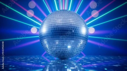 Вazzling disco ball reflects vibrant colors in dark environment, surrounded by glowing orbsю energetic ambiance perfect for parties and celebrations, capturing the spirit of nightlife and fun