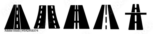 Black and White Vector Icons depicting Roadways and Road Intersections Conceptually