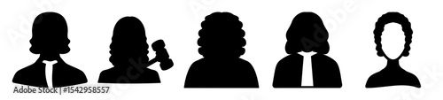 Silhouettes of Judges and Lawyers Wearing Wigs with a Gavel in the court
