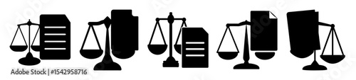 Justice scales and legal documents symbolize legal profession in monochrome style