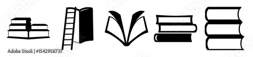 Black and white book icons representing knowledge, reading, and access to information