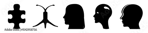 Abstract Black Silhouette Compilation Puzzle Piece, Antenna, Heads, and Human Profile