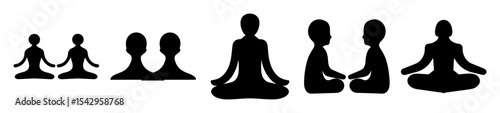 Diverse Yoga Poses and Meditative States Shown in Silhouette Art Form