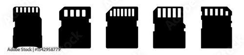 Five MicroSD Card Silhouettes Arranged in a Row, All in Black Color