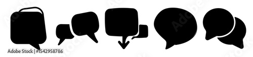 Diverse Vector Speech Bubbles Set in Black Silhouette for Communication Designs