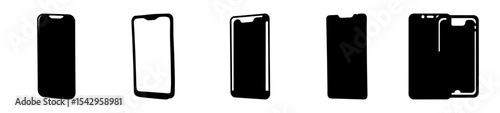 A Set of Modern Black and White Smartphone Icons with Notches
